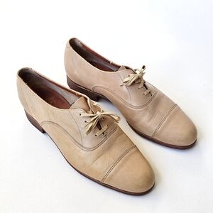 Vintage Florsheim Cap Toe Oxford Tan Leather Dress Shoes Vibram Sole Men's 9 9.5